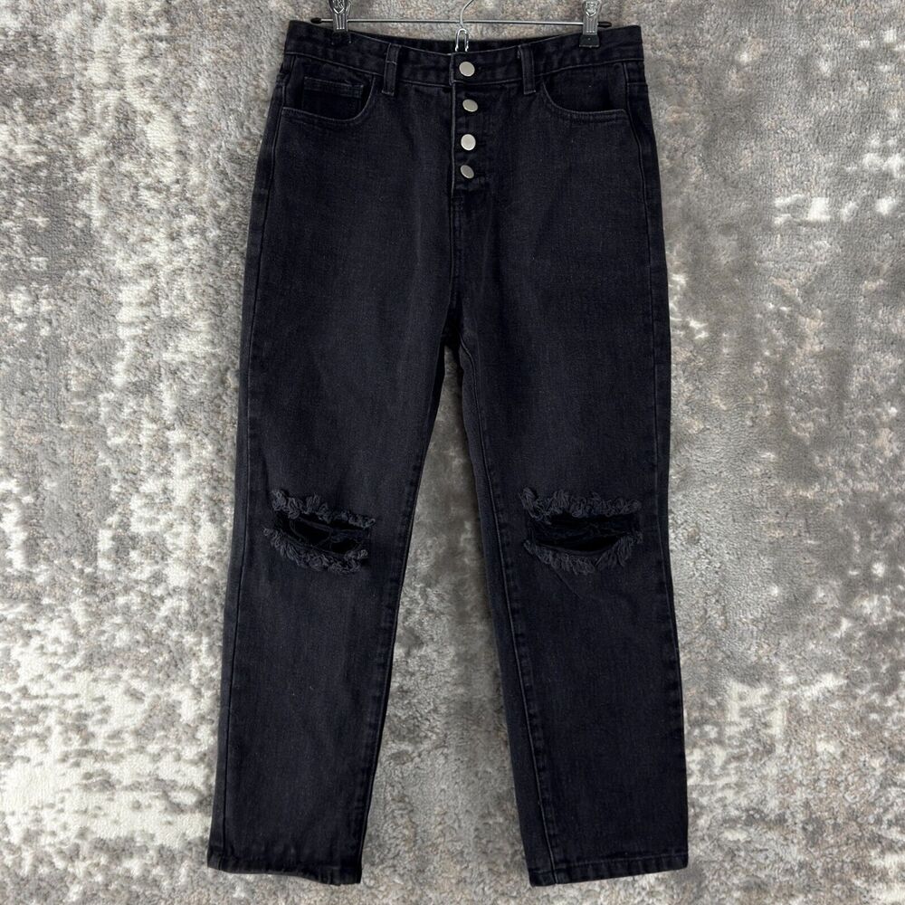 Princess Polly Sz 8 High‎ Rise Button Fly Jeans Distressed Denim Pants